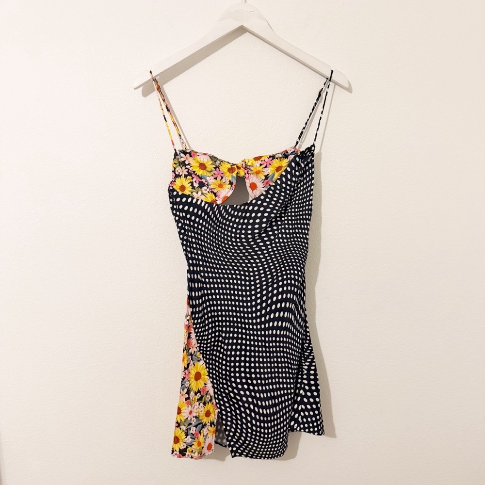 For Love & Lemons Anya Mini Dress Polka Dot Floral Satin Size Small S - Picture 2 of 7